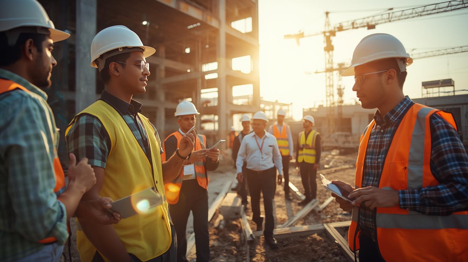 Solidbase Construction Team discussing plans on site